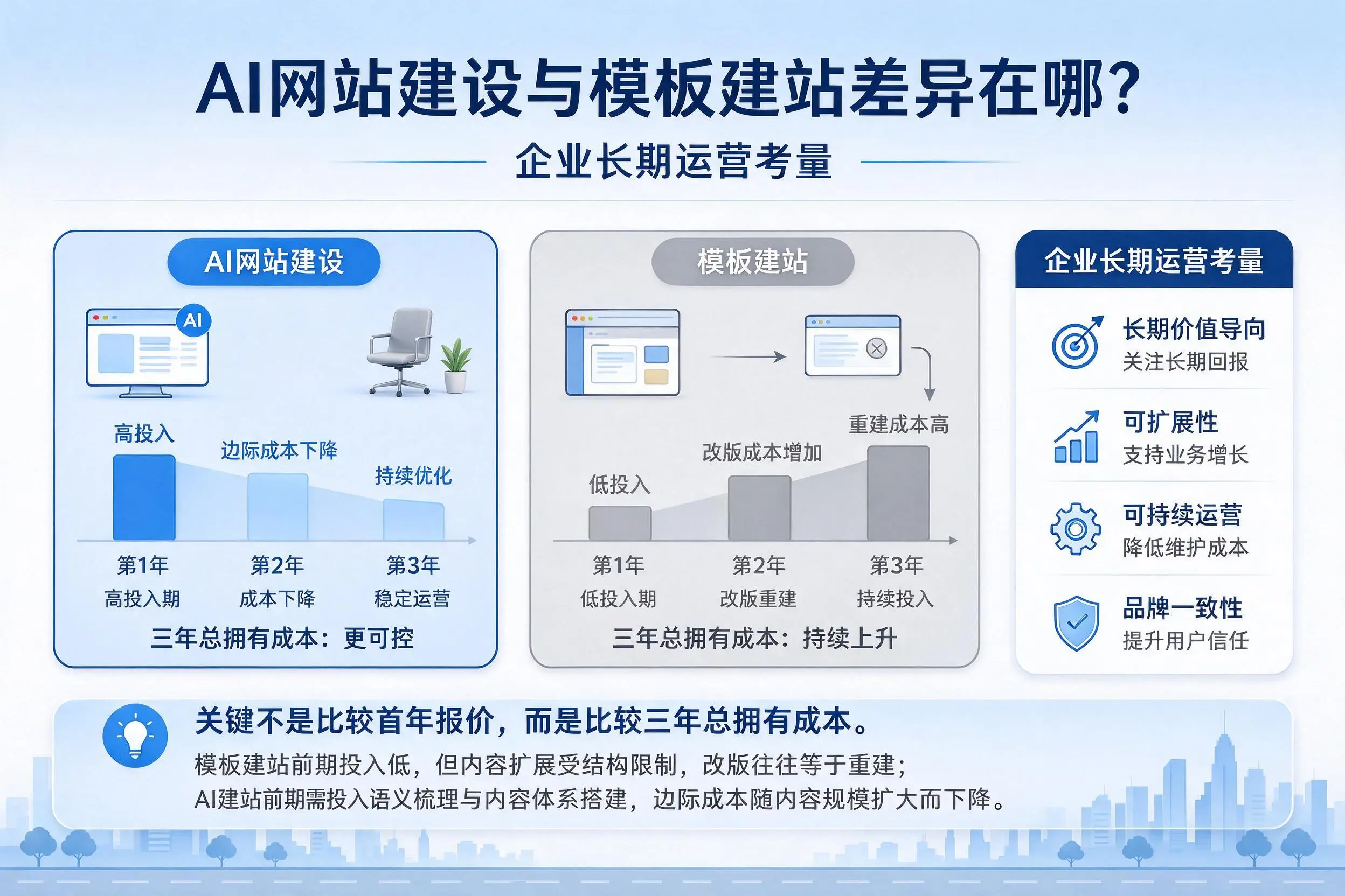 AI网站建设与模板建站差异在哪？绍兴企业长期运营考量